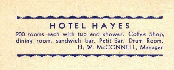 Hotel Hayes - Postcard Back